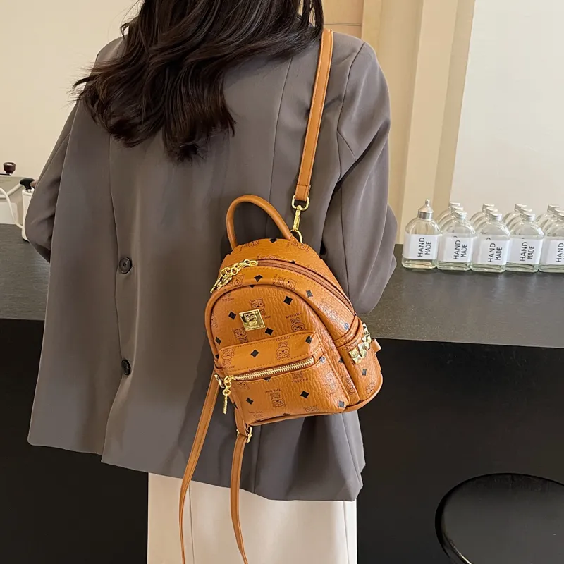 BAODIDAISHU Pu Backpack Women's White/Pink/Brown-8