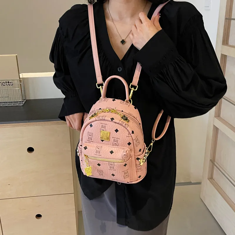 BAODIDAISHU Pu Backpack Women's White/Pink/Brown-32