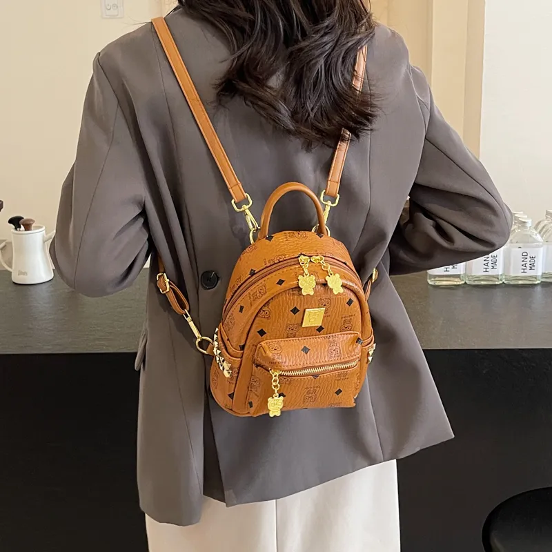BAODIDAISHU Pu Backpack Women's White/Pink/Brown-15