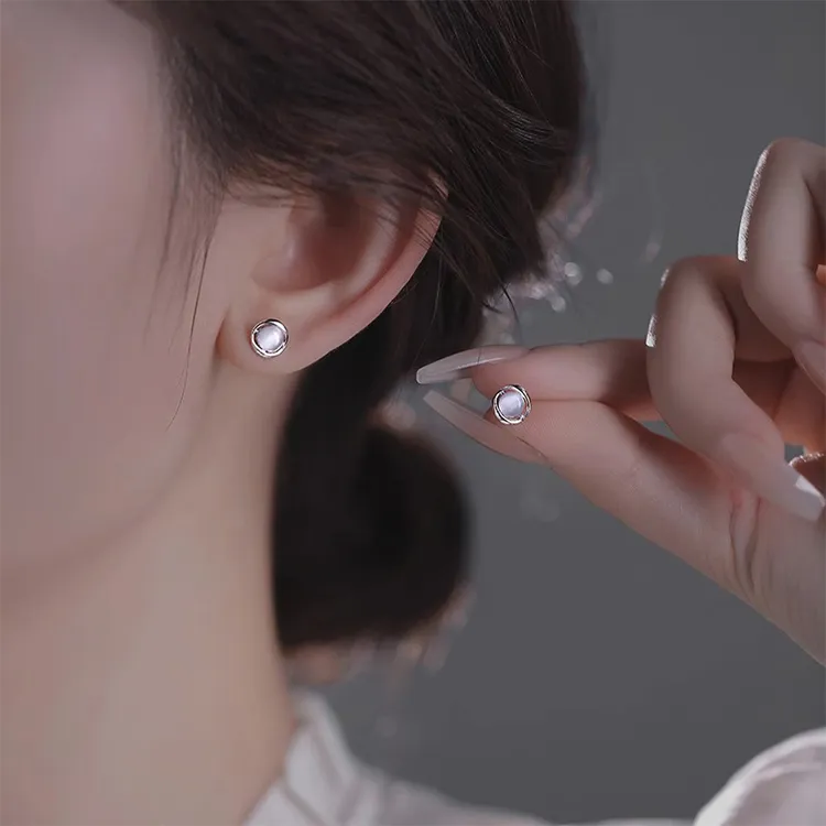 ZWU 999 Fine Silver Stud Earrings Women's-1