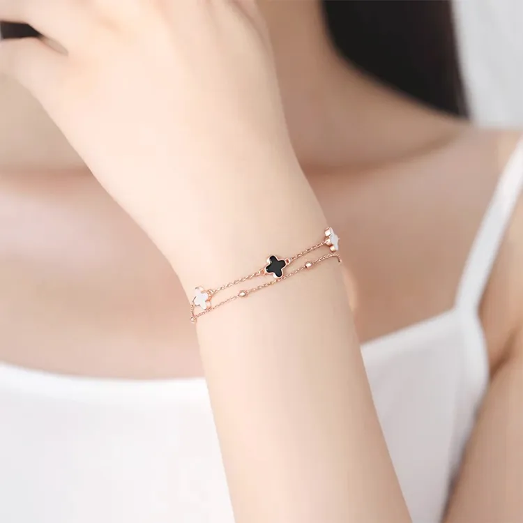 JOLLY NOTE Niche Design Double Layer Layering Adjustable Good Luck Bracelets Women's-2