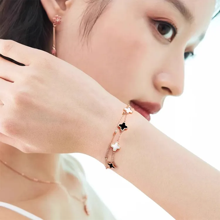 JOLLY NOTE Niche Design Double Layer Layering Adjustable Good Luck Bracelets Women's-1