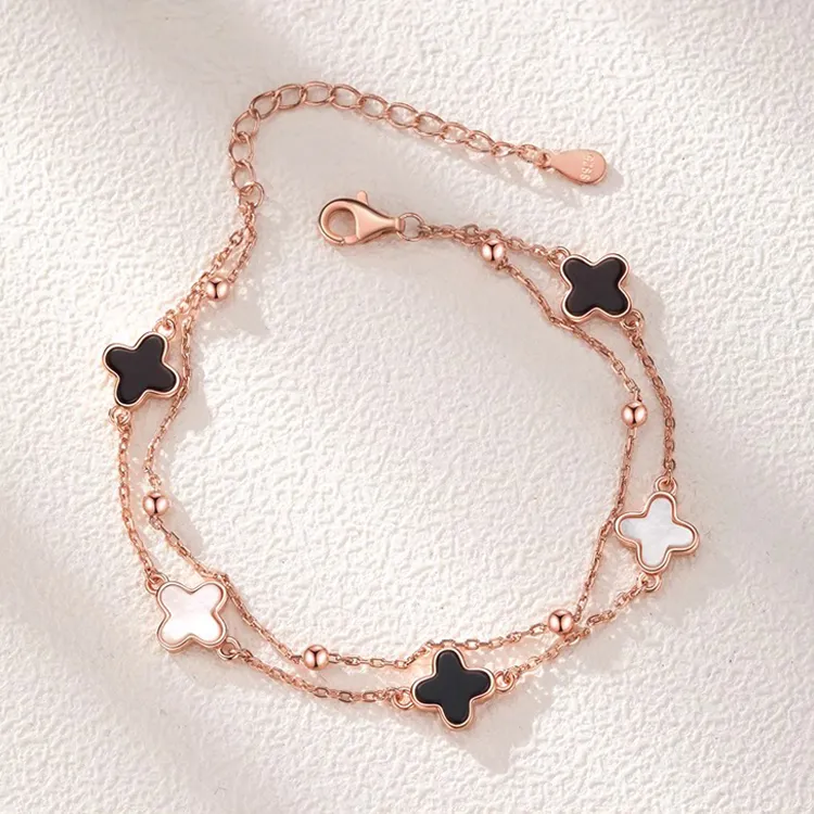 JOLLY NOTE Niche Design Double Layer Layering Adjustable Good Luck Bracelets Women's-3