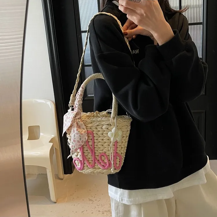 WHEELY BABY+ Straw Woven Shoulder Bag, Handbag Regular Women's Multicolor-11