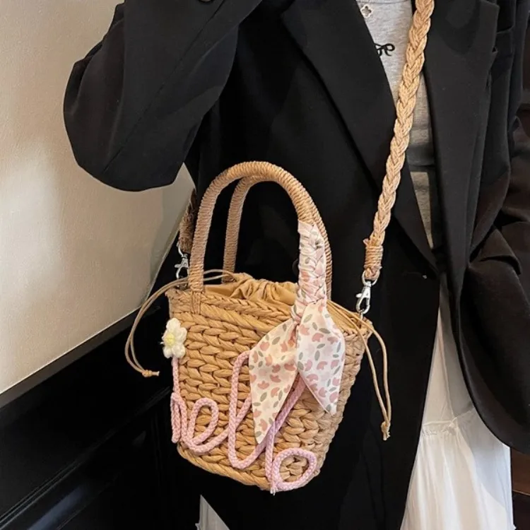 WHEELY BABY+ Straw Woven Shoulder Bag, Handbag Regular Women's Multicolor-9