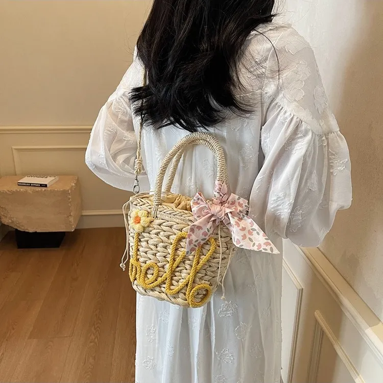 WHEELY BABY+ Straw Woven Shoulder Bag, Handbag Regular Women's Multicolor-5
