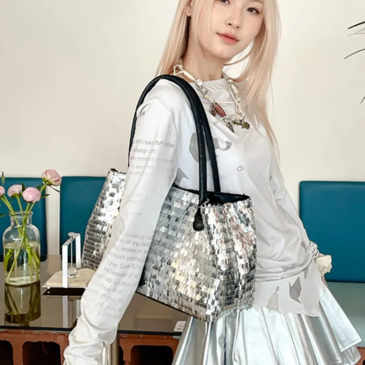 WHEELY BABY+ PU Tote Bag, Shoulder Bag Women's Silver/Green/Black/Pink-10