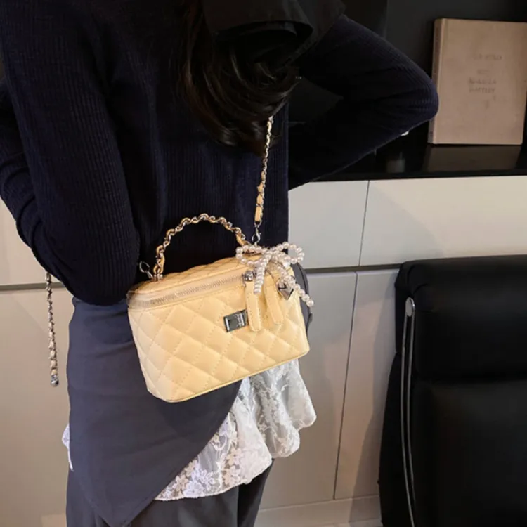 WHEELY BABY+ PU Box Bag Handbag Shoulder Bag Crossbody Bag Women's Black Yellow White Pink Pearl White Pearl Pink-5