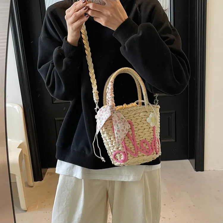 WHEELY BABY+ Straw Woven Shoulder Bag, Handbag Regular Women's Multicolor-12