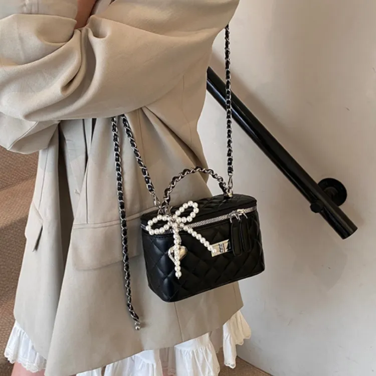 WHEELY BABY+ PU Box Bag Handbag Shoulder Bag Crossbody Bag Women's Black Yellow White Pink Pearl White Pearl Pink-1