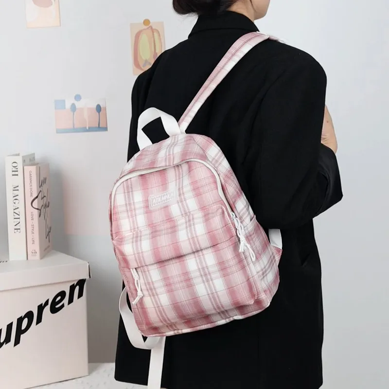 WHEELY BABY+ Nylon Niche Design Backpack Korean Style Plaid Casual Backpack Regular Unisex Multicolor-2
