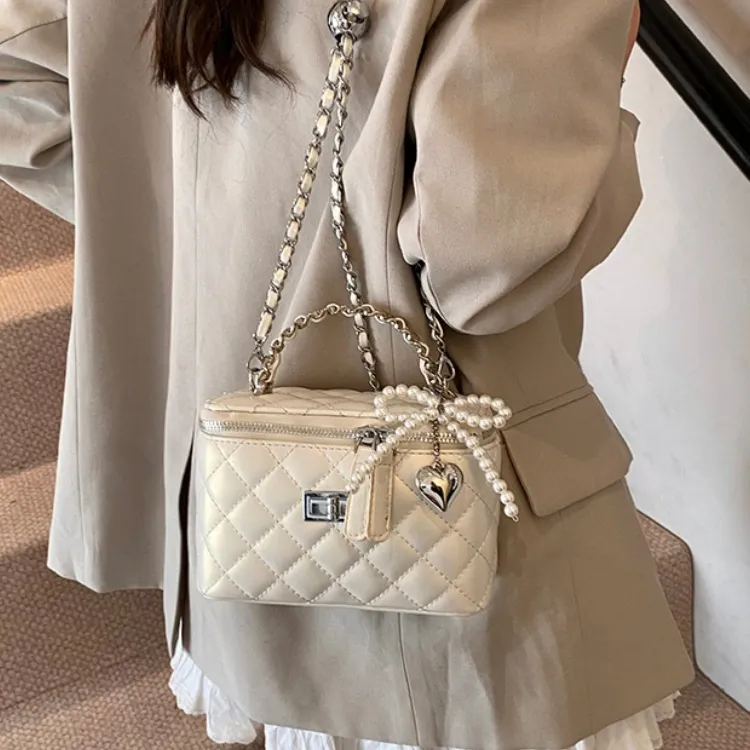 WHEELY BABY+ PU Box Bag Handbag Shoulder Bag Crossbody Bag Women's Black Yellow White Pink Pearl White Pearl Pink-16