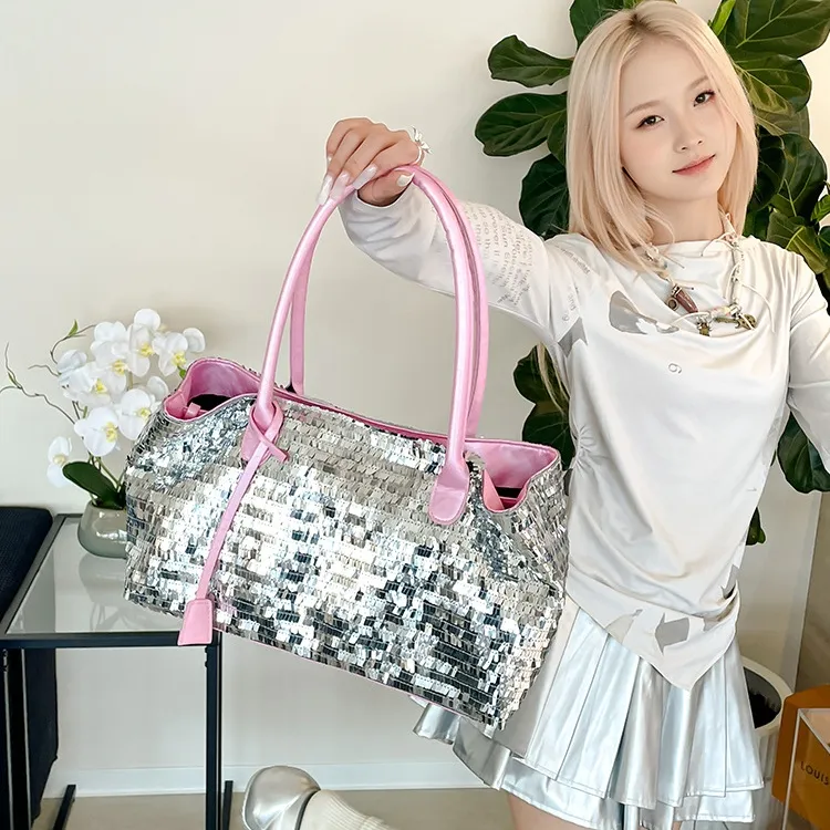 WHEELY BABY+ PU Tote Bag, Shoulder Bag Women's Silver/Green/Black/Pink-14