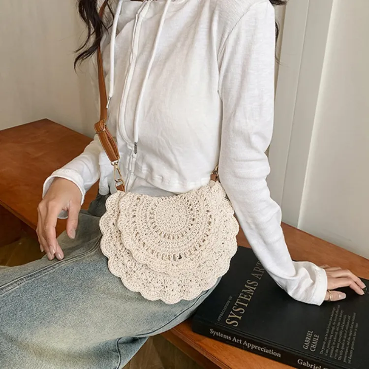 WHEELY BABY+ Woven Saddle Bag Crossbody Shoulder Bag Regular Women's Ecru Khaki-3