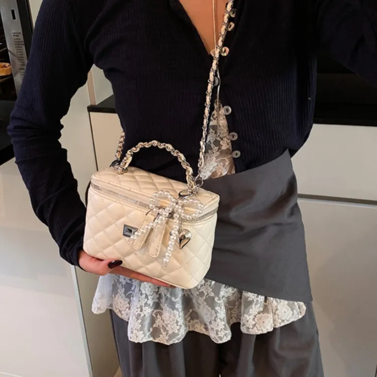 WHEELY BABY+ PU Box Bag Handbag Shoulder Bag Crossbody Bag Women's Black Yellow White Pink Pearl White Pearl Pink-9