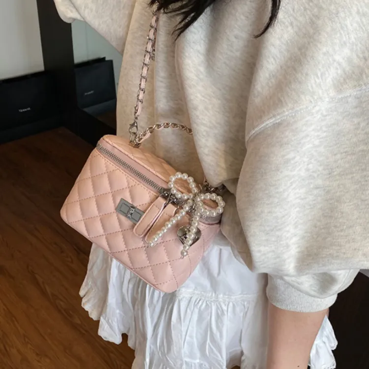 WHEELY BABY+ PU Box Bag Handbag Shoulder Bag Crossbody Bag Women's Black Yellow White Pink Pearl White Pearl Pink-12