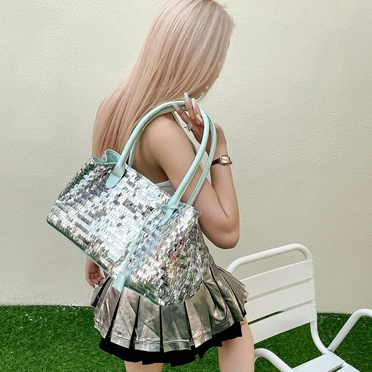 WHEELY BABY+ PU Tote Bag, Shoulder Bag Women's Silver/Green/Black/Pink-7