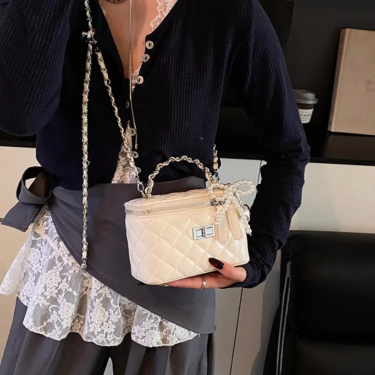 WHEELY BABY+ PU Box Bag Handbag Shoulder Bag Crossbody Bag Women's Black Yellow White Pink Pearl White Pearl Pink-8