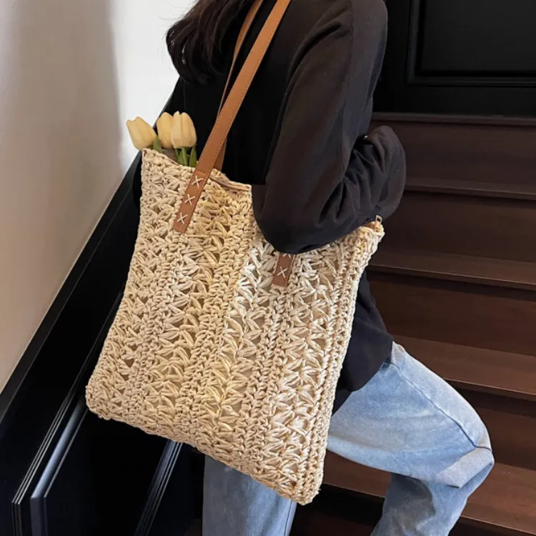 WHEELY BABY+ Straw Woven Shoulder Bag Regular Women's Khaki/Ecru-6