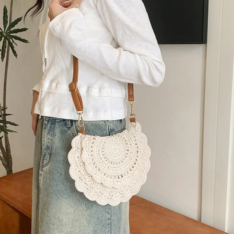 WHEELY BABY+ Woven Saddle Bag Crossbody Shoulder Bag Regular Women's Ecru Khaki-1