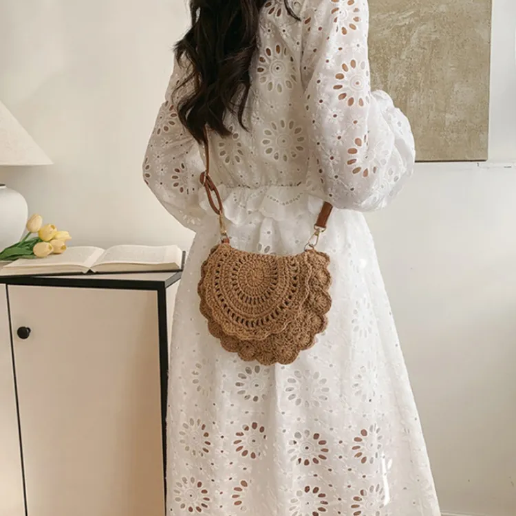 WHEELY BABY+ Woven Saddle Bag Crossbody Shoulder Bag Regular Women's Ecru Khaki-7