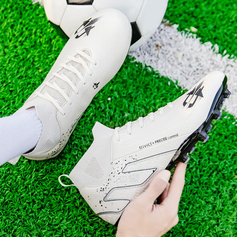 TriVict Win A Hundred Battles And Win A Hundred Victories. Soccer Shoes Unisex Mid Top White/Pink/Aqua/Blue-35