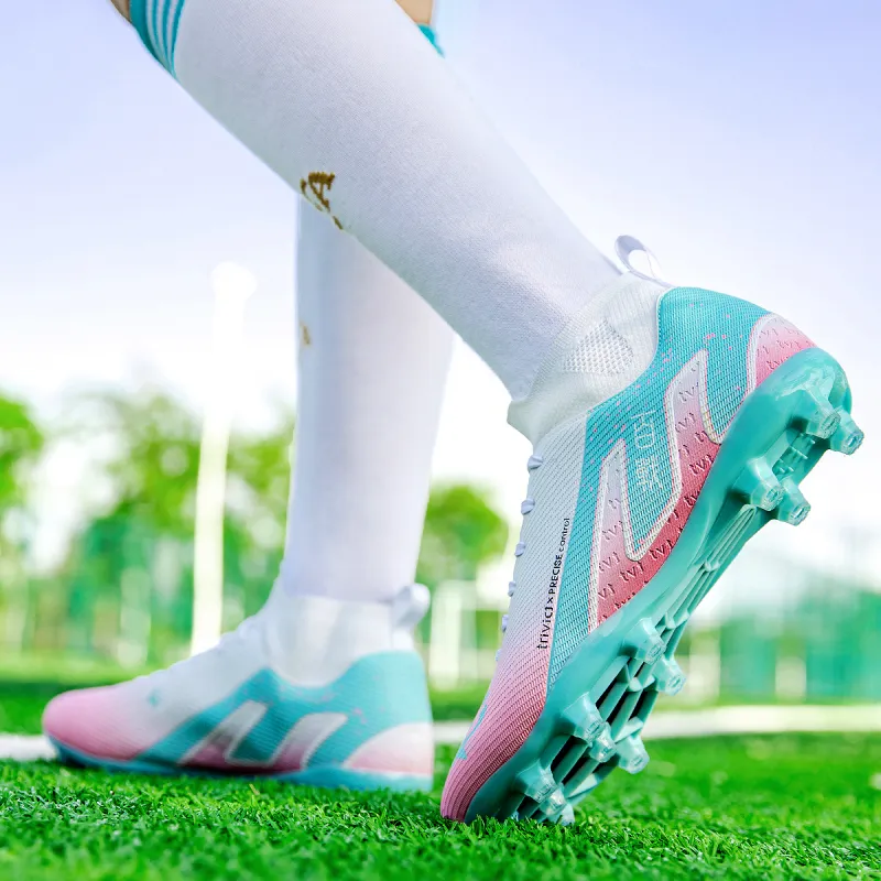 TriVict Win A Hundred Battles And Win A Hundred Victories. Soccer Shoes Unisex Mid Top White/Pink/Aqua/Blue-13