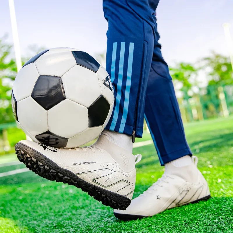 TriVict Win A Hundred Battles And Win A Hundred Victories. Soccer Shoes Unisex Mid Top White/Pink/Aqua/Blue-7