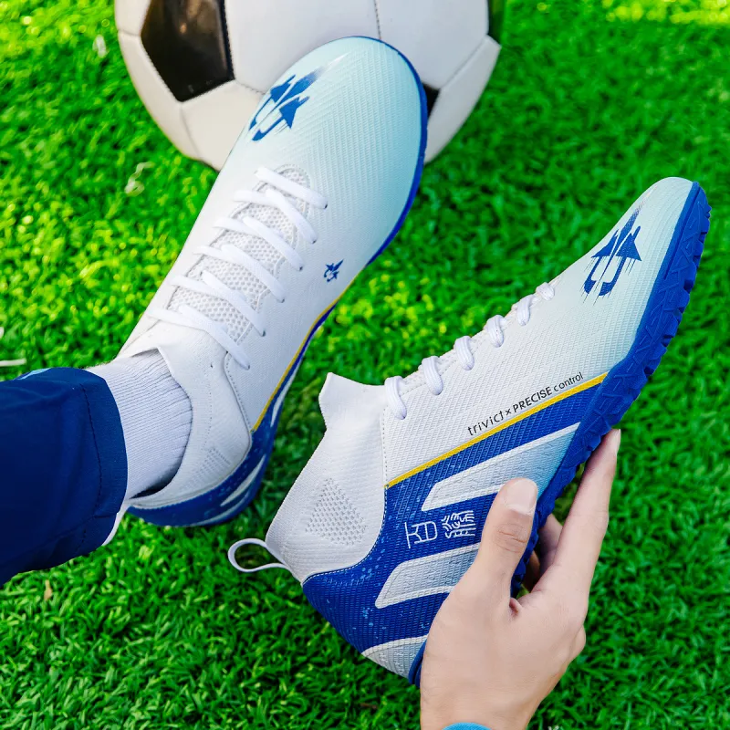 TriVict Win A Hundred Battles And Win A Hundred Victories. Soccer Shoes Unisex Mid Top White/Pink/Aqua/Blue-27