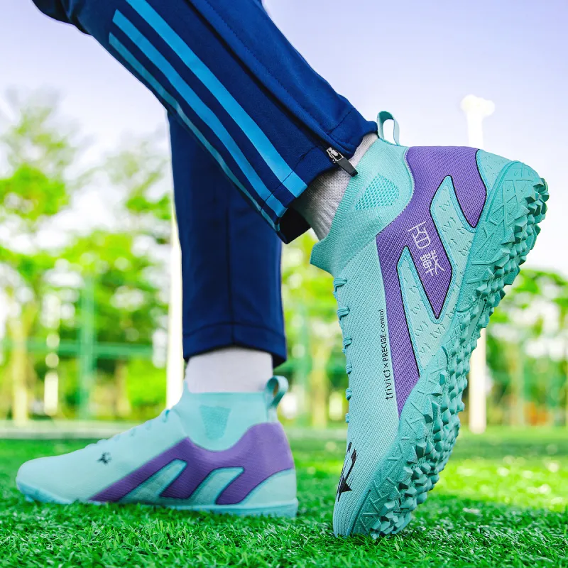 TriVict Win A Hundred Battles And Win A Hundred Victories. Soccer Shoes Unisex Mid Top White/Pink/Aqua/Blue-21