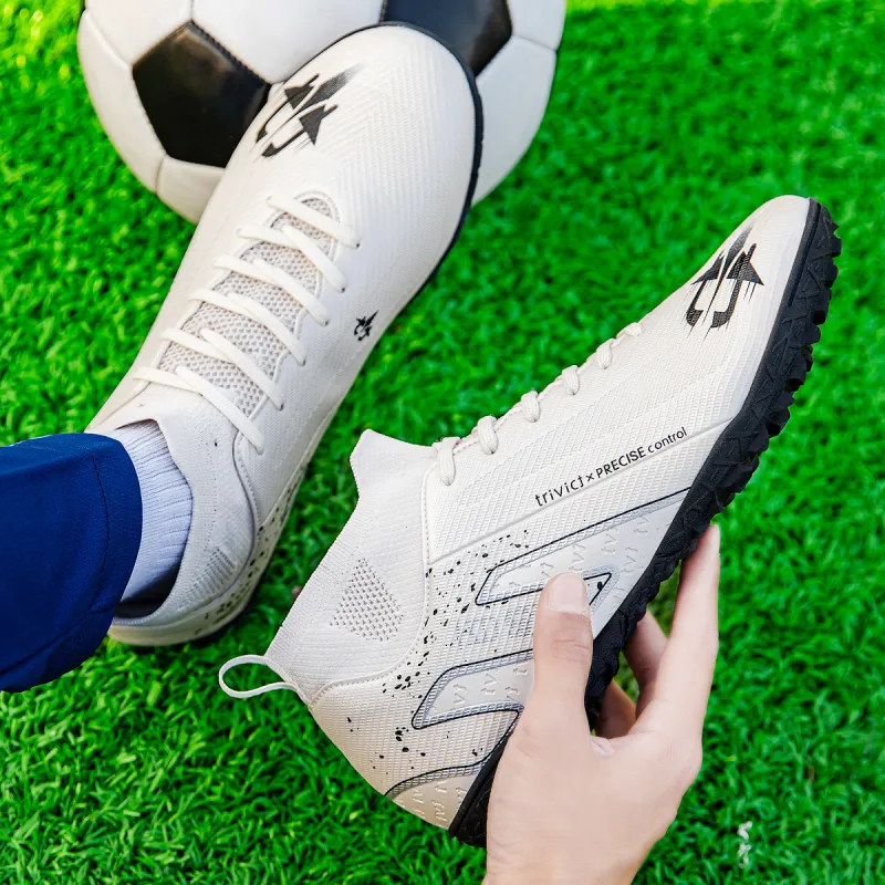 TriVict Win A Hundred Battles And Win A Hundred Victories. Soccer Shoes Unisex Mid Top White/Pink/Aqua/Blue-6