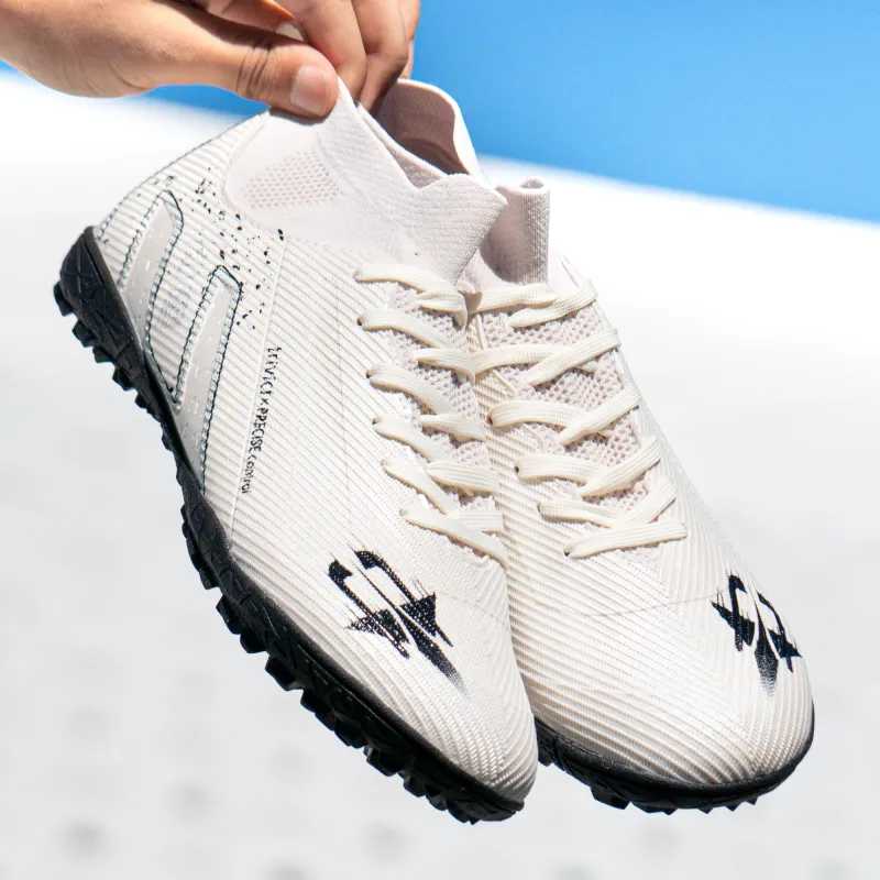 TriVict Win A Hundred Battles And Win A Hundred Victories. Soccer Shoes Unisex Mid Top White/Pink/Aqua/Blue-5