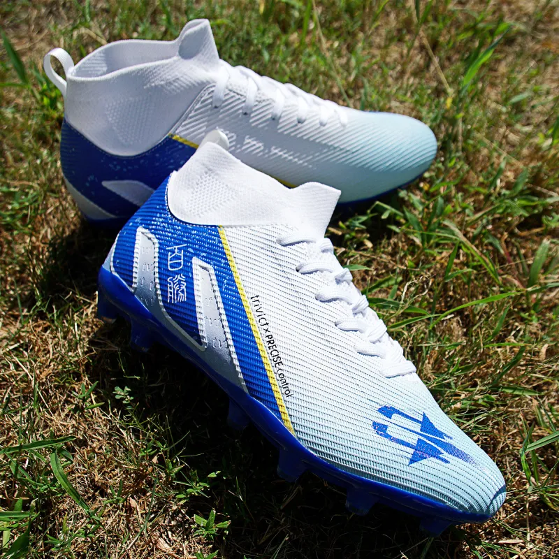 TriVict Win A Hundred Battles And Win A Hundred Victories. Soccer Shoes Unisex Mid Top White/Pink/Aqua/Blue-27