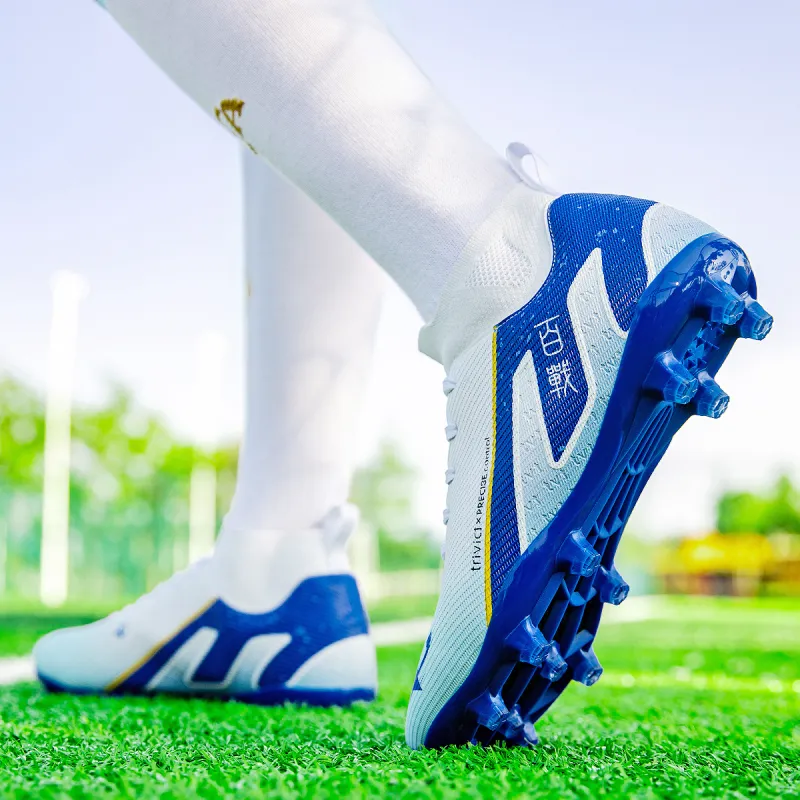 TriVict Win A Hundred Battles And Win A Hundred Victories. Soccer Shoes Unisex Mid Top White/Pink/Aqua/Blue-30