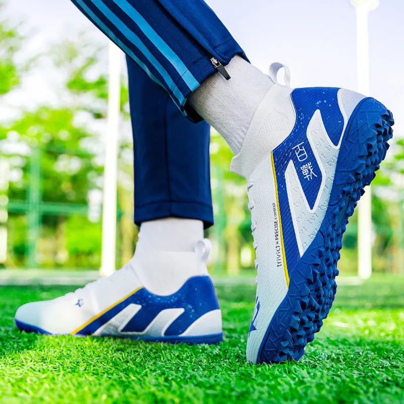 TriVict Win A Hundred Battles And Win A Hundred Victories. Soccer Shoes Unisex Mid Top White/Pink/Aqua/Blue-29