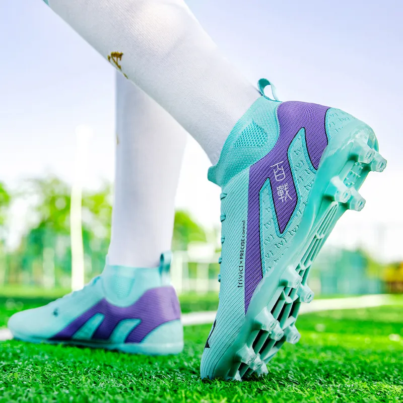 TriVict Win A Hundred Battles And Win A Hundred Victories. Soccer Shoes Unisex Mid Top White/Pink/Aqua/Blue-50