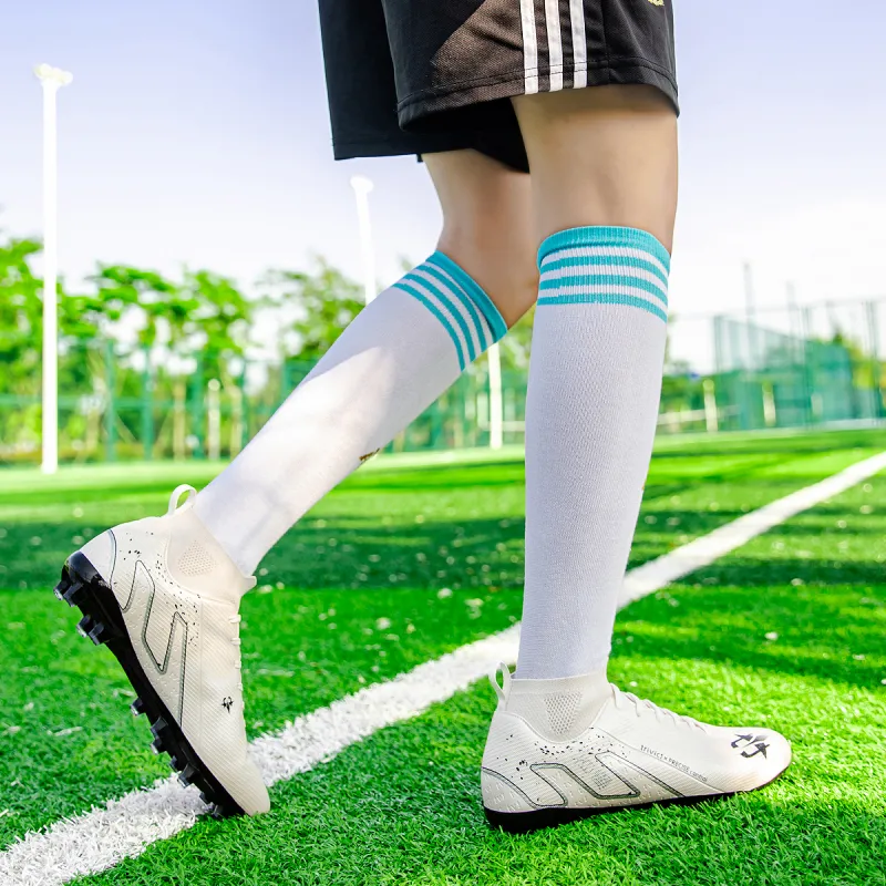 TriVict Win A Hundred Battles And Win A Hundred Victories. Soccer Shoes Unisex Mid Top White/Pink/Aqua/Blue-5