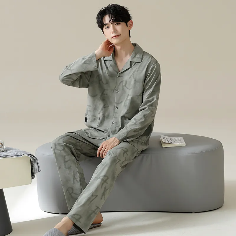 Good Fortune Pajama Set Men's Gray Green-4