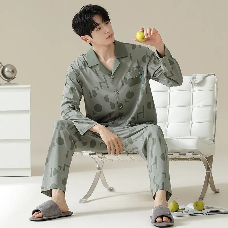 Good Fortune Pajama Set Men's Gray Green-4