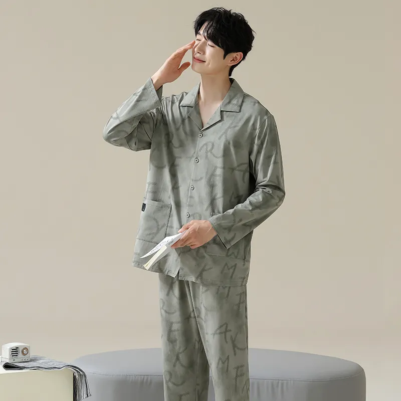 Good Fortune Pajama Set Men's Gray Green-2