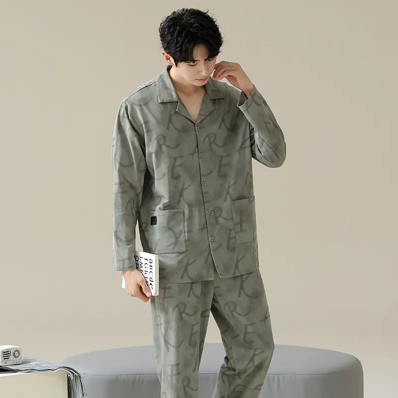Good Fortune Pajama Set Men's Gray Green-1