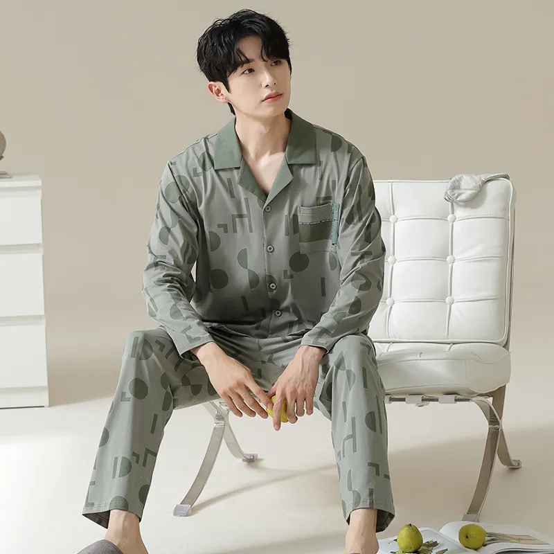 Good Fortune Pajama Set Men's Gray Green-5