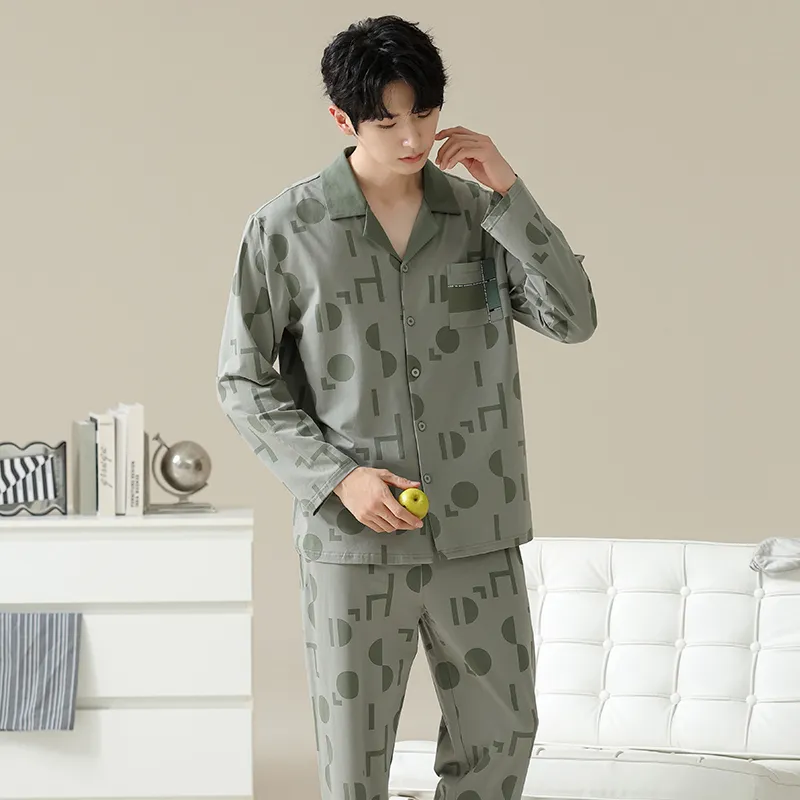 Good Fortune Pajama Set Men's Gray Green-1