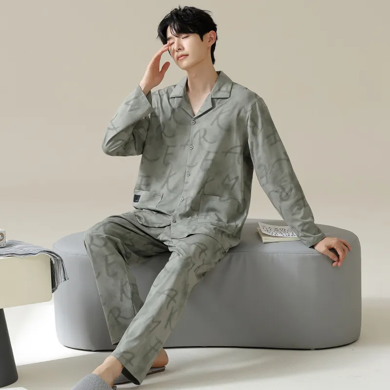 Good Fortune Pajama Set Men's Gray Green-5
