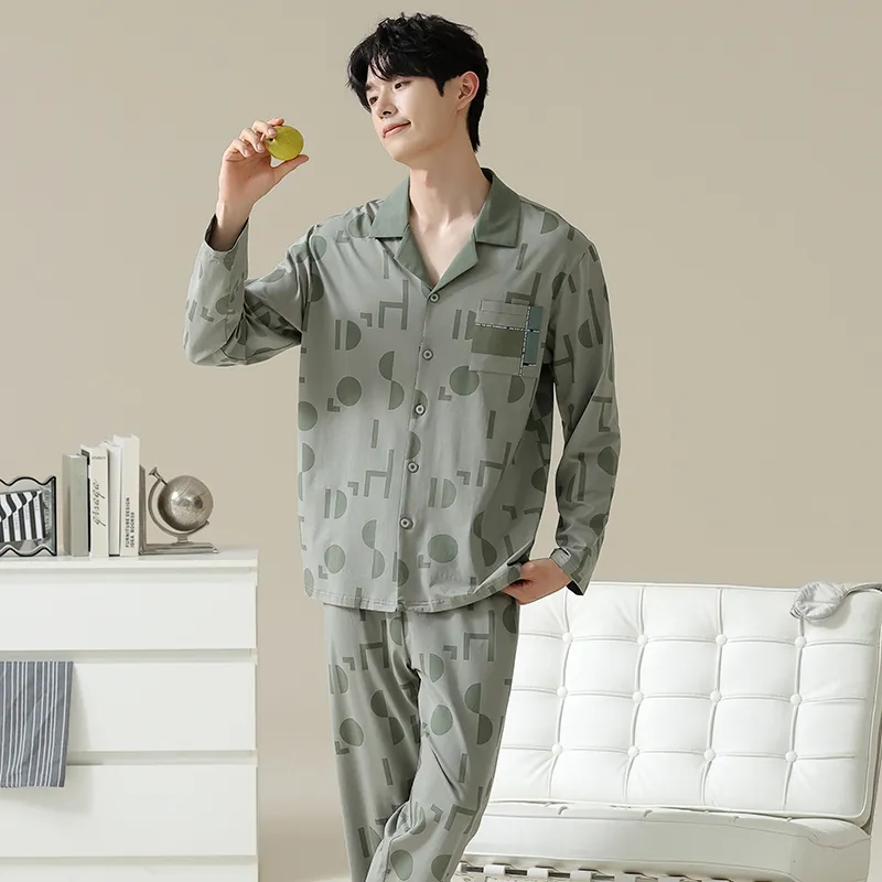 Good Fortune Pajama Set Men's Gray Green-2
