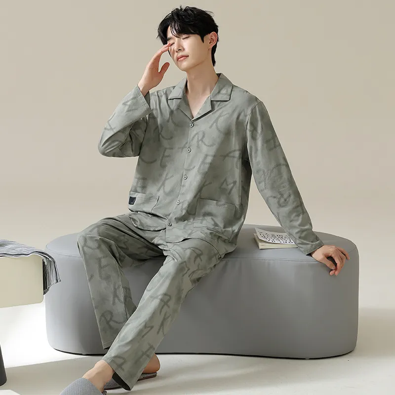 Good Fortune Pajama Set Men's Gray Green-3