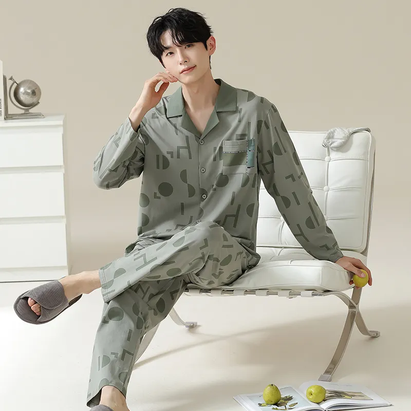 Good Fortune Pajama Set Men's Gray Green-3