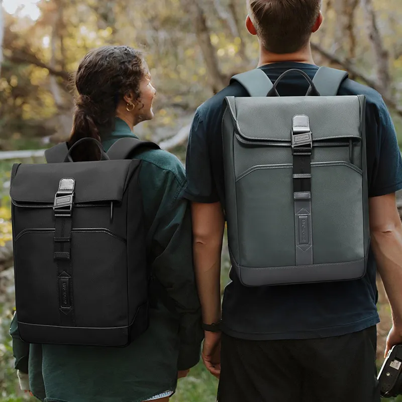 BVP Fabric With Cow Leather Large Capacity 16 Inch Laptop Bag Backpack Regular Unisex Pine Gray/Obsidian Black-3