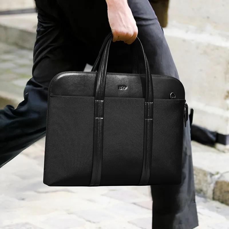 BVP Fabric With Cow Leather Briefcases Regular Unisex Multicolor-8