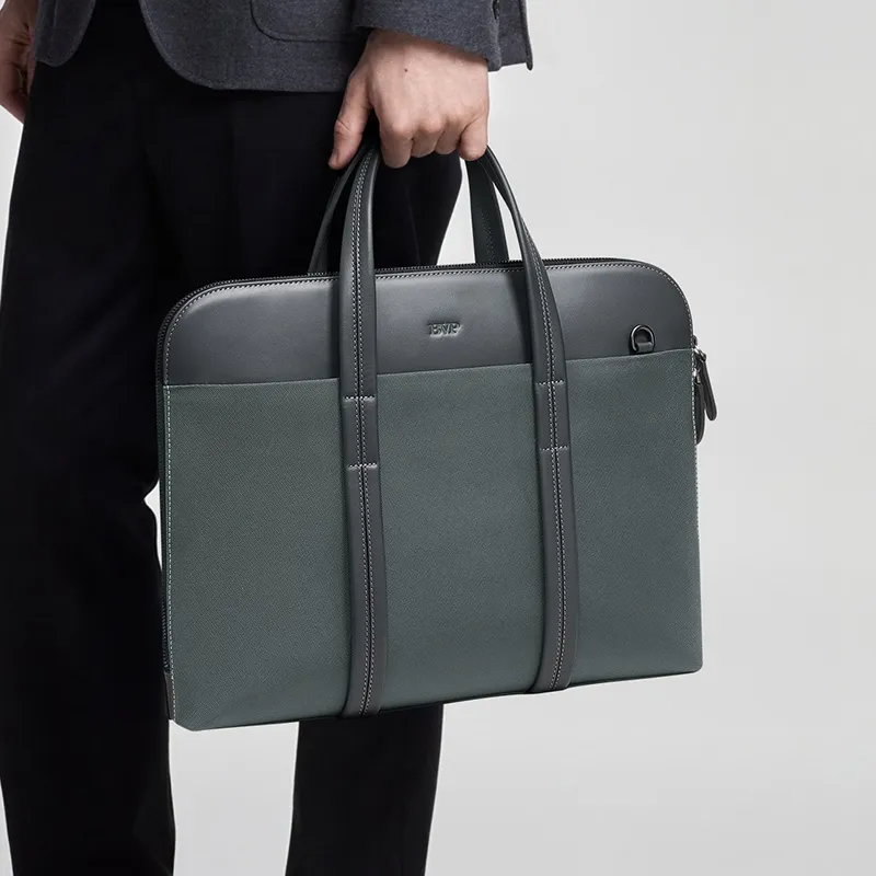 BVP Fabric With Cow Leather Briefcases Regular Unisex Multicolor-4